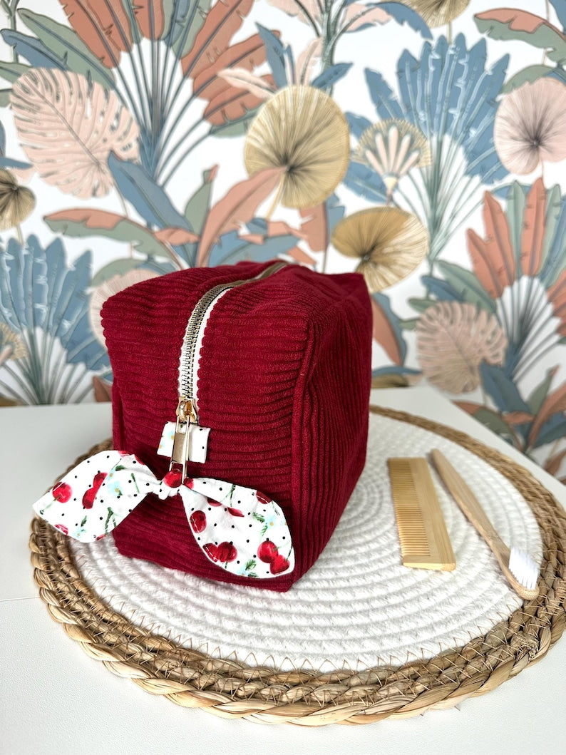 Trousse de toilette en velours Cerises